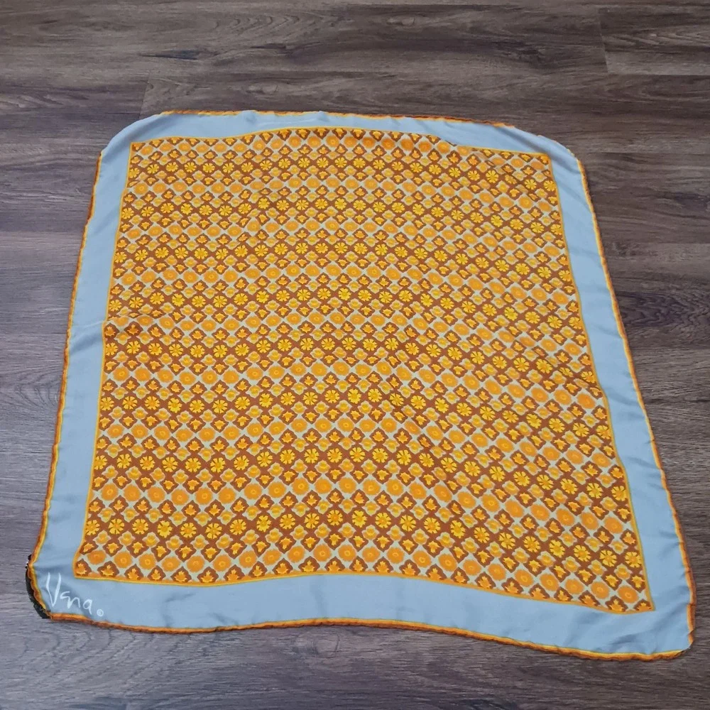 Vera Neumann Silk Scarf Gold Piece Collection Orange Floral Geometric Italy